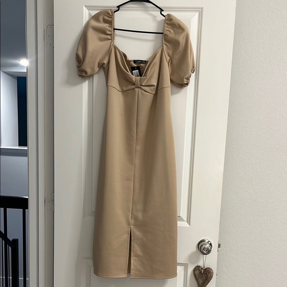 Elegant Tan Midi Dress